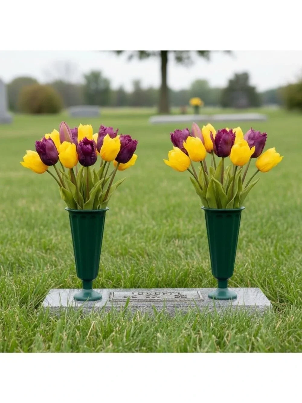 Green Cemetery Vase With Spike Set Of 2 Grave Flower Holder Memorial Vase Ground